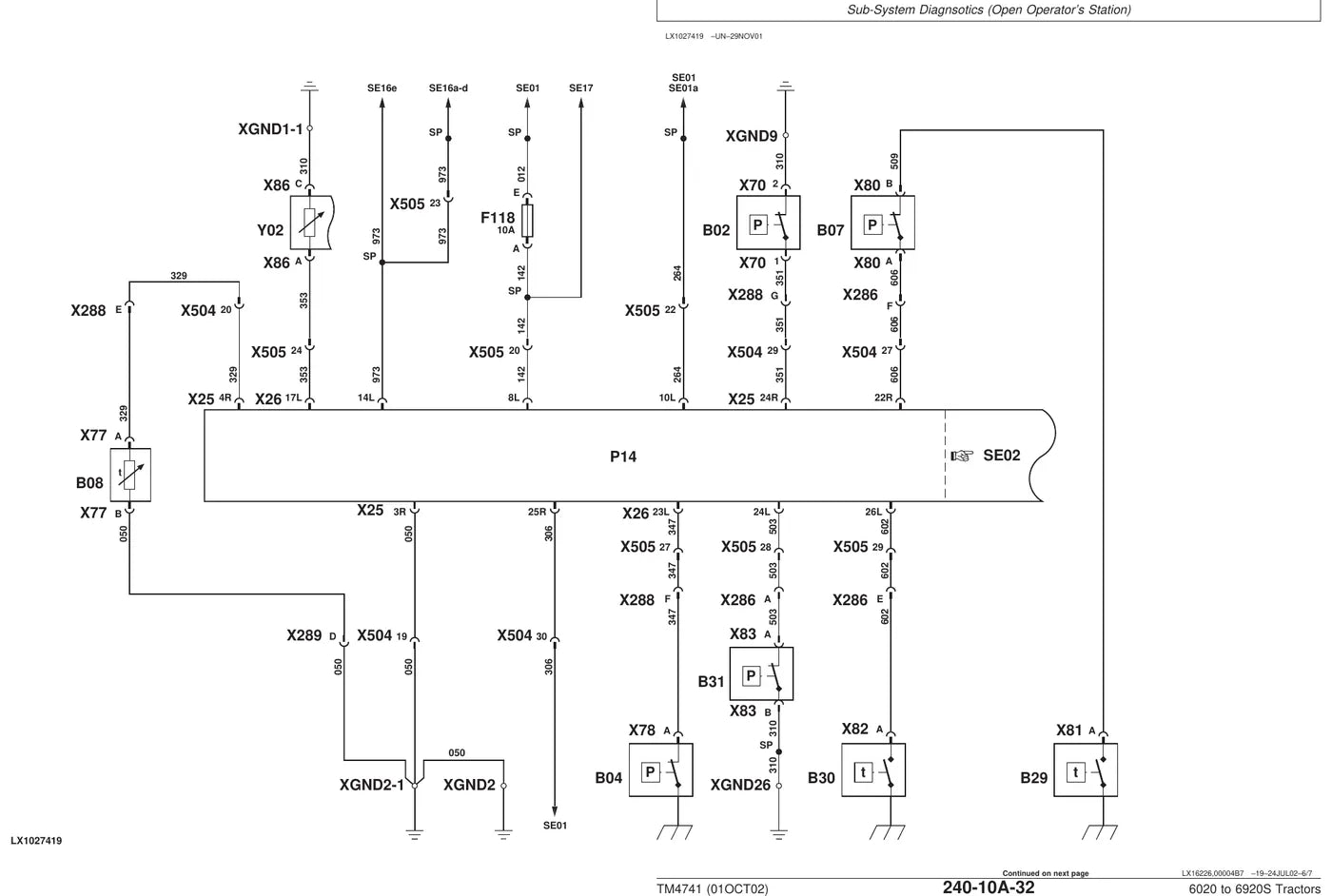 Manual Elétrico/Hidráulico John Deere 6020 · 6920S — diagrama técnico (página interna do PDF)