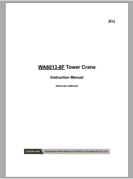 MANUAL DE INSTRUÇÕES PDF GUINDASTE DE TORRE WA6013-8F - ZOOMLION