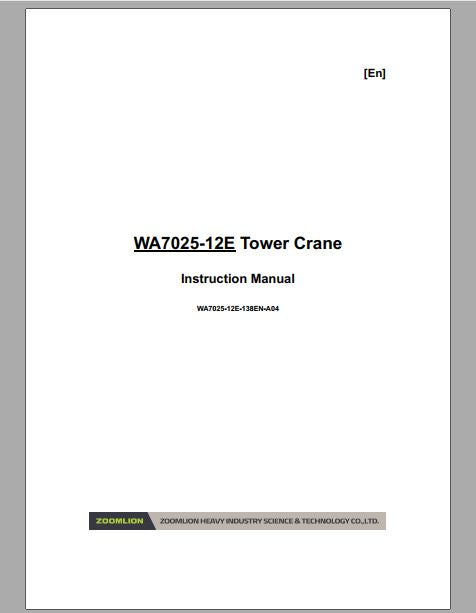 MANUAL DE INSTRUÇÕES PDF GUINDASTE DE TORRE WA7025-12E - ZOOMLION