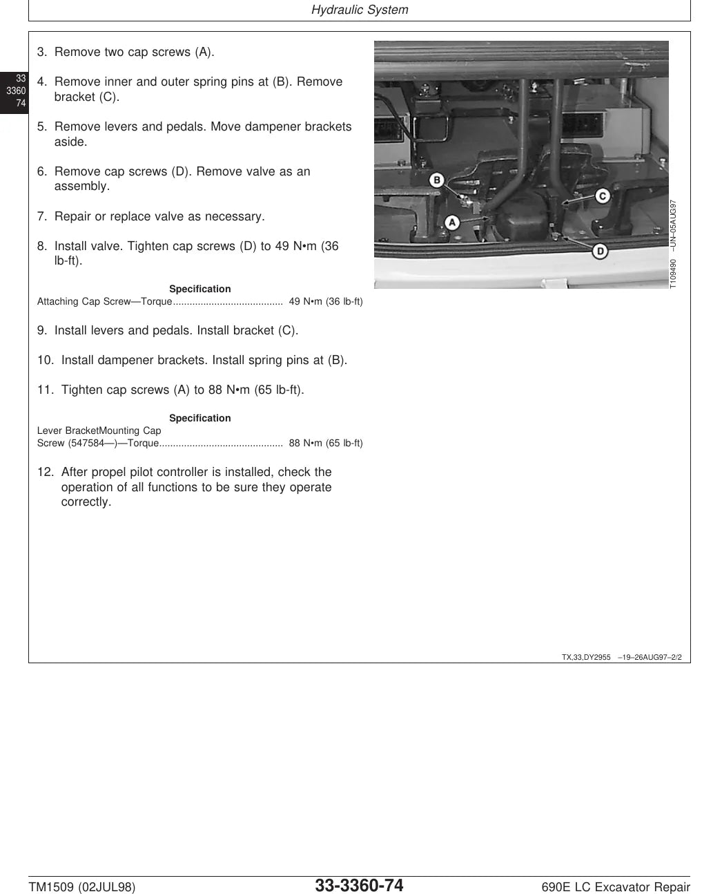 Manual de Serviço John Deere 690E LC — tabela/esquema técnico (página interna do PDF)