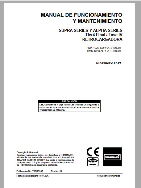 MANUAL DE OPERAÇÃO E MANUTENÇÃO PDF HMK 102B SUPRA, ALPHA - HIDROMEK