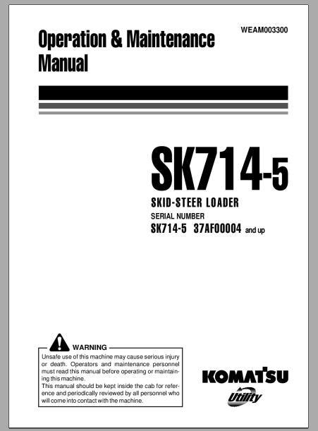 MANUAL DE OPERAÇÃO E MANUTENÇÃO PDF MINI CARREGADEIRA SK714-5 - KOMATSU