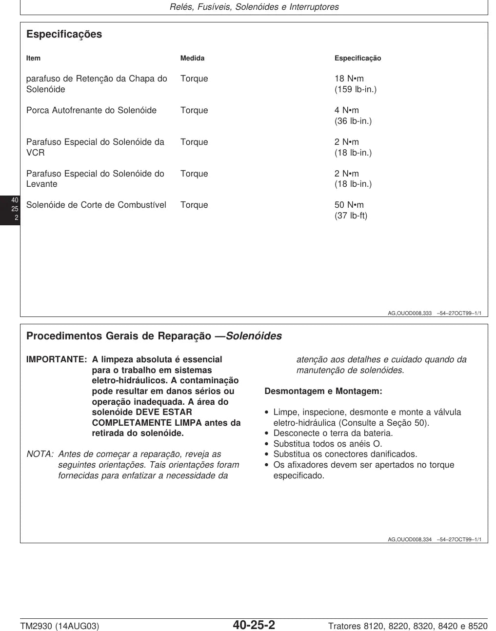 Manual de Serviço John Deere 8120 · 8220 · 8320 · 8420 · 8520 — diagrama técnico (página interna do PDF)
