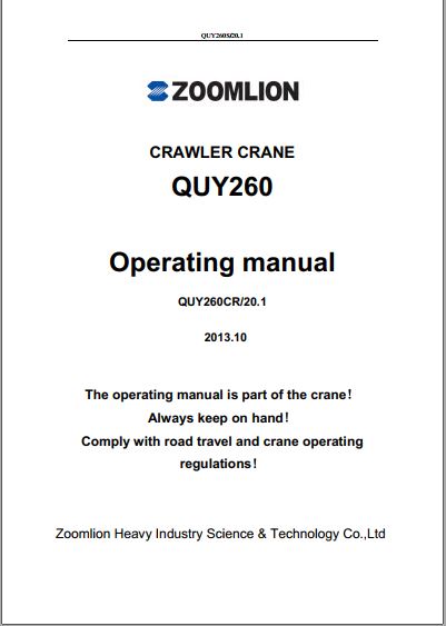 MANUAL DE OPERAÇÃO PDF GUINDASTE QUY260F-20.CY - ZOOMLION