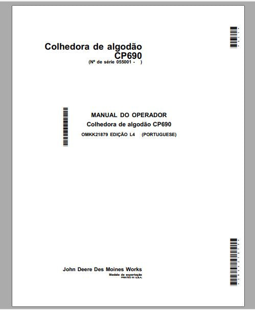MANUAL DO OPERADOR PDF COLHEDORA DE ALGODÃO CP690 - JOHN DEERE