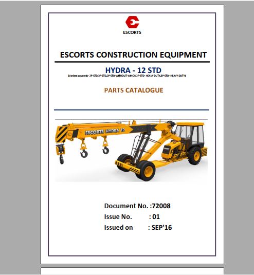 CATALOGO DE PEÇAS PDF GUINDASTE HYDRA 12 STD - ESCORTS