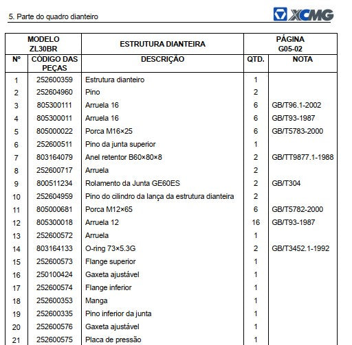 Catalogo De Peças XCMG - ZL30BR - Pa Carregadeira