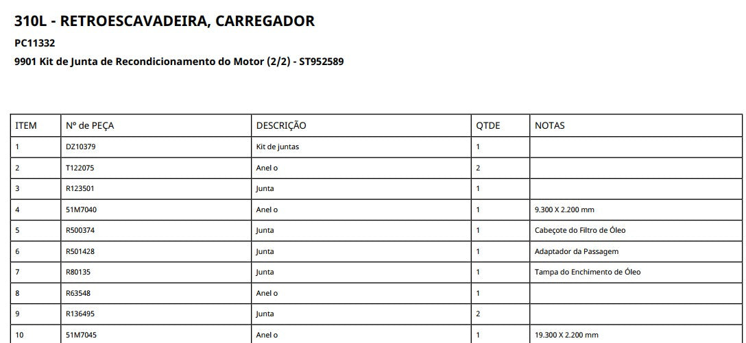 CATALOGO DE PEÇAS JOHN DEERE - 310L - RETROESCAVADEIRA