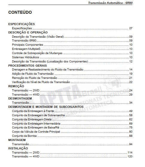 Manual Câmbio Automático - Ford 6r80 - Ranger - Em Portugu