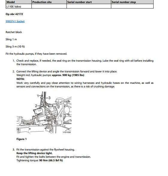 manual de oficina Volvo L110E pá carregadeira - página interna sobre transmissão e powershift