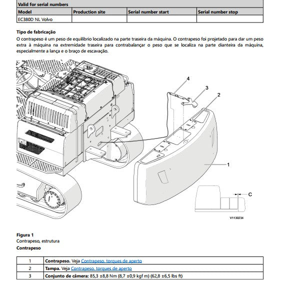 manual de oficina Volvo EC380D NL escavadeira - documentação do cilindros do braço e caçamba