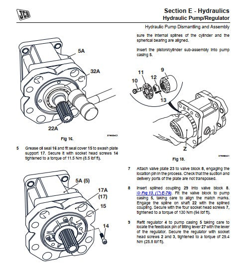 Manual de serviço da escavadeira JCB JS200LC, JS220LC, JS230LC, JS210LC, JS370LC