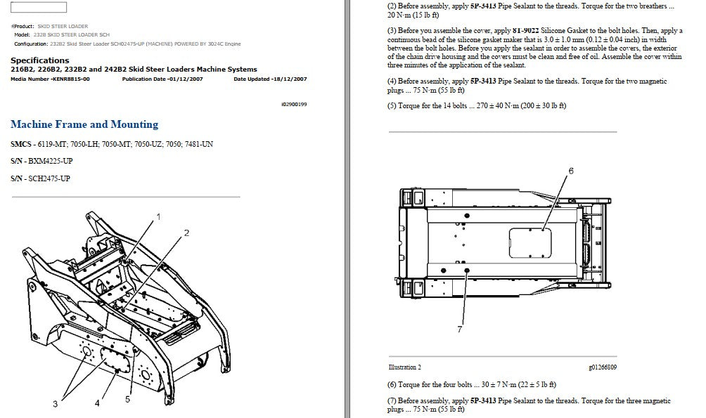 Manual de Serviço Caterpillar - 232B - Mini Carregadeira (Inglês) PDF