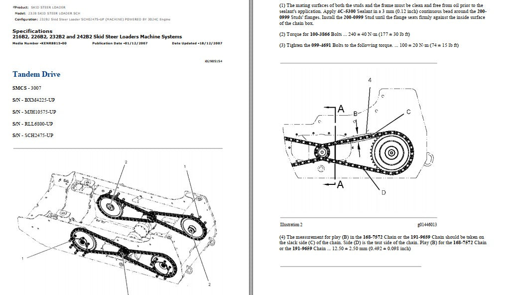 Manual de Serviço Caterpillar - 232B - Mini Carregadeira (Inglês) PDF