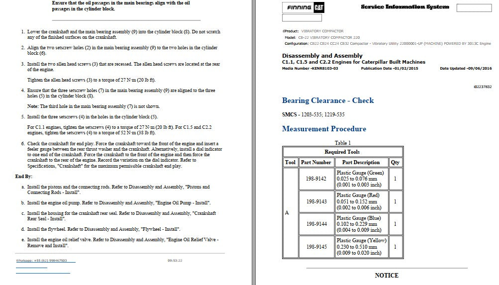 Manual de Serviço CATERPILLAR - CB-22 - Rolo Compactador Vibratório (Inglês) PDF