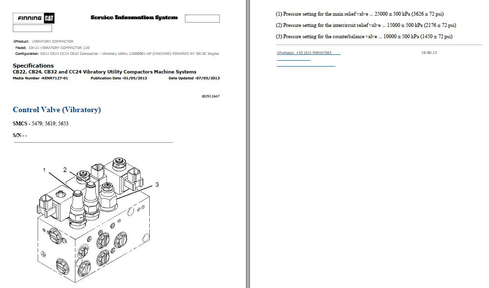 Manual de Serviço CATERPILLAR - CB-22 - Rolo Compactador Vibratório (Inglês) PDF