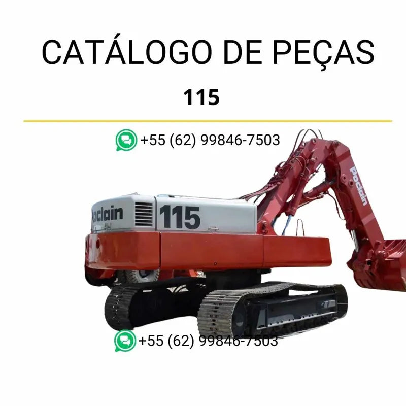 Catálogo de peças Case 115 Escavadeira Poclain em PDF com diagramas detalhados e identificação completa de componentes originais fabricados entre 1974 e 1982.