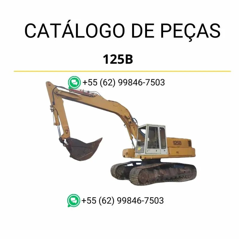 Catálogo de peças Case 125B Escavadeira em PDF com diagramas técnicos detalhados e lista completa de componentes originais produzidos entre 1983 e 1989.