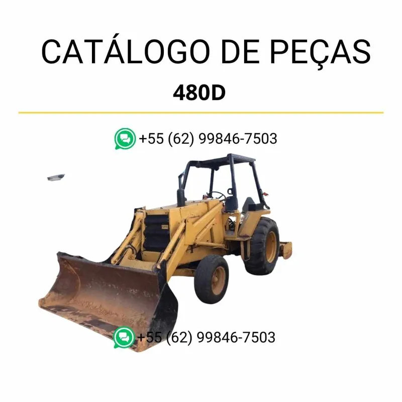 Catálogo de peças CASE 480D em PDF com ilustrações técnicas e identificação completa dos componentes da retrocarregadeira 1980–1986.