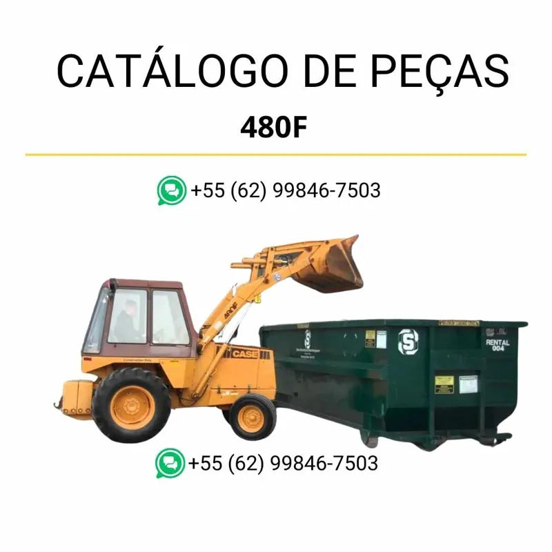 Catálogo de peças CASE 480F em PDF com diagramas completos e identificação detalhada dos componentes da retrocarregadeira 1989–1994.