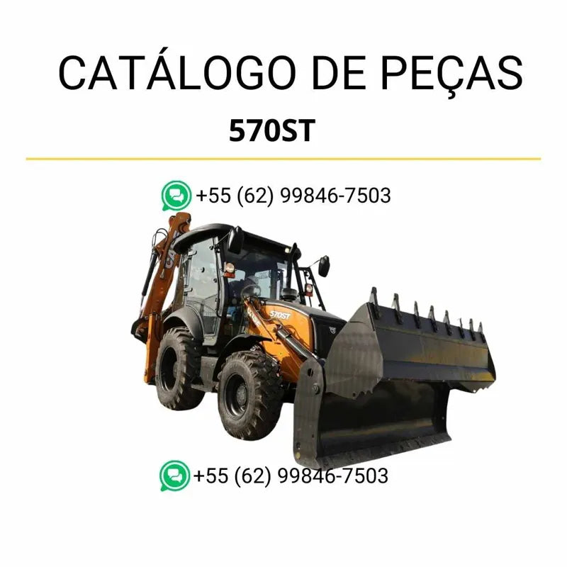 Catálogo de peças CASE 570ST em PDF, com diagramas detalhados e identificação completa dos componentes da retroescavadeira.