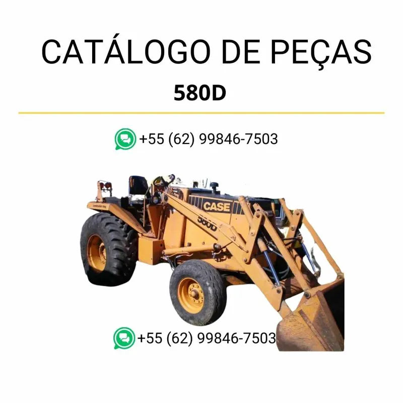 Catálogo de peças CASE 580D em PDF com ilustrações técnicas e identificação completa dos componentes da retrocarregadeira 1980–1984.