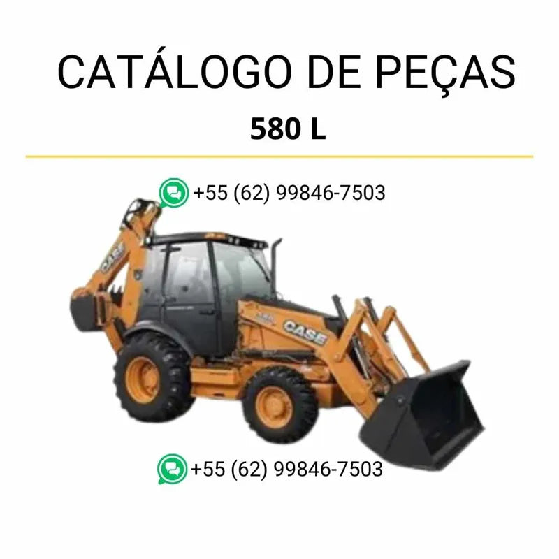 Catálogo de peças CASE 580L Série 2 em PDF, com vistas explodidas e identificação detalhada dos componentes da retroescavadeira.