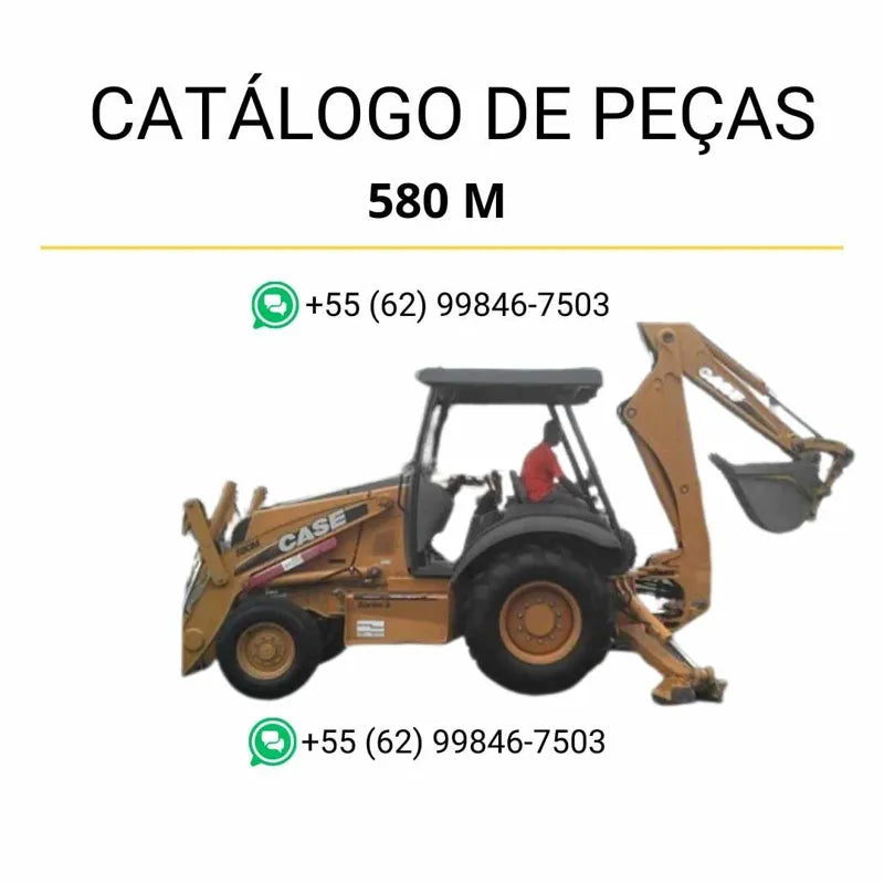 Catálogo de peças Case 580M Série 3 em PDF, com vistas explodidas e identificação detalhada dos conjuntos da retroescavadeira.