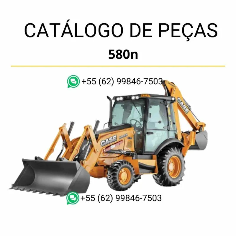 Catálogo de peças da retroescavadeira CASE série 580N em PDF, com vistas explodidas e identificação técnica completa dos componentes.