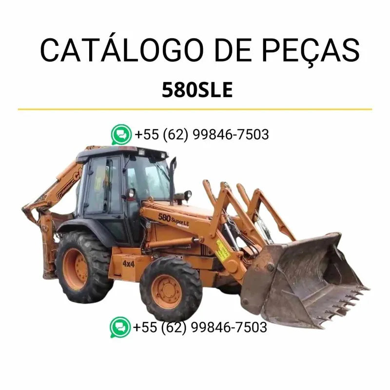 Catálogo de peças CASE 580SLE em PDF com vistas técnicas e identificação completa dos componentes da retrocarregadora 1997–2001.