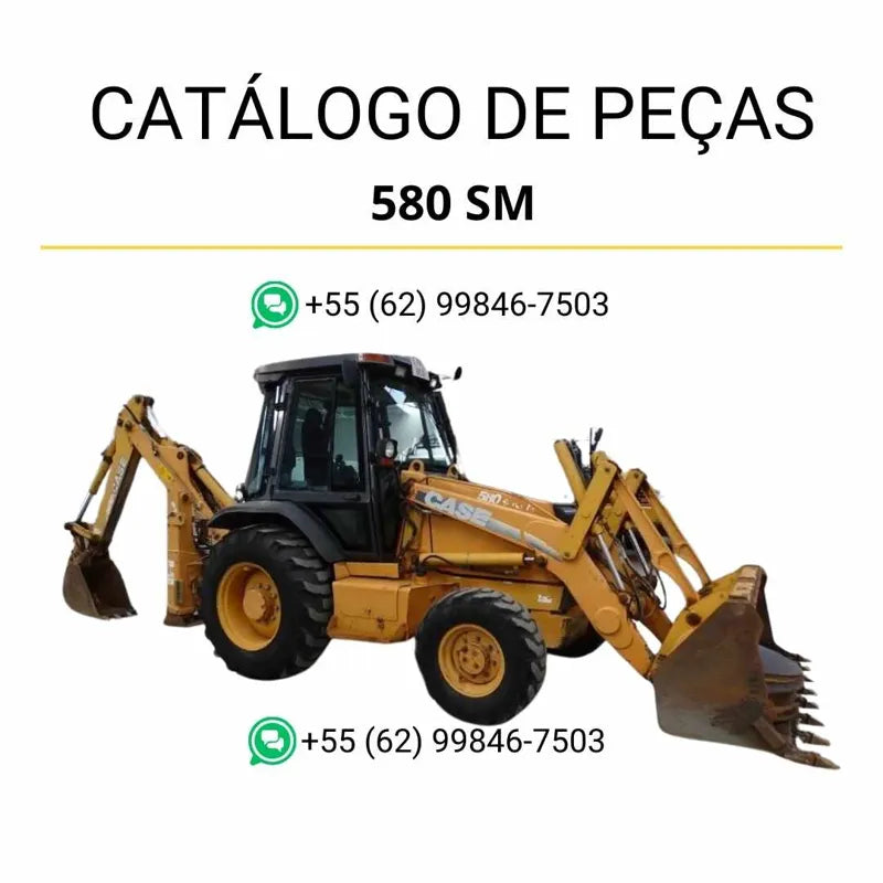 Catálogo de peças CASE 580 SM em PDF com diagramas completos e identificação detalhada dos componentes da retrocarregadora 2002–2004.
