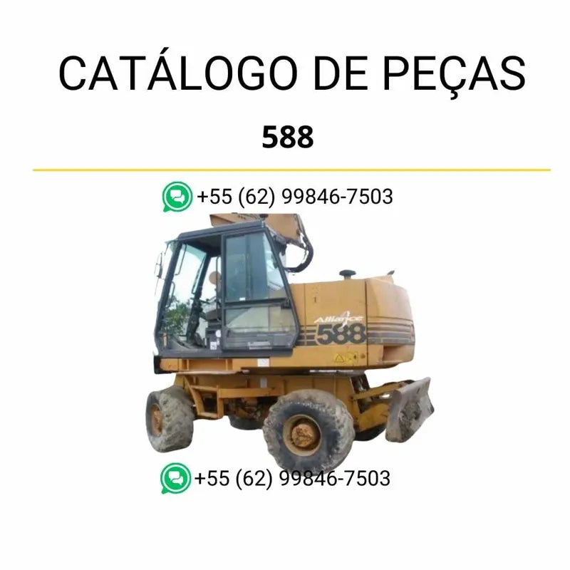 Catálogo de peças Case 588 Escavadeira em PDF com ilustrações técnicas e lista detalhada de componentes originais produzidos entre 1996 e 2002.