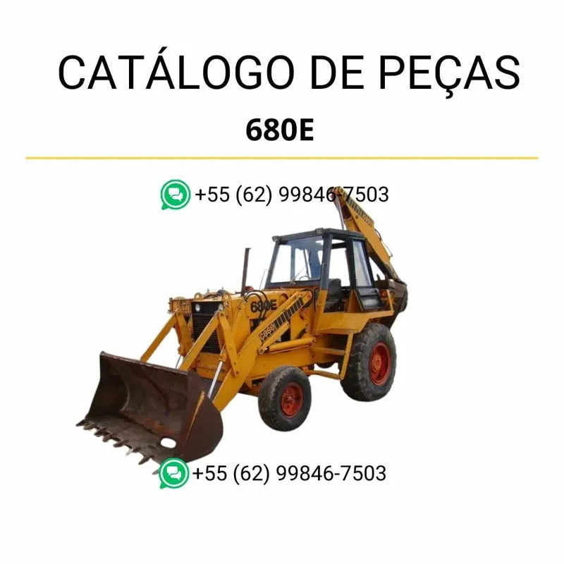 Catálogo de peças CASE 680E em PDF com diagramas técnicos e identificação precisa dos componentes da retrocarregadeira 1974–1978.