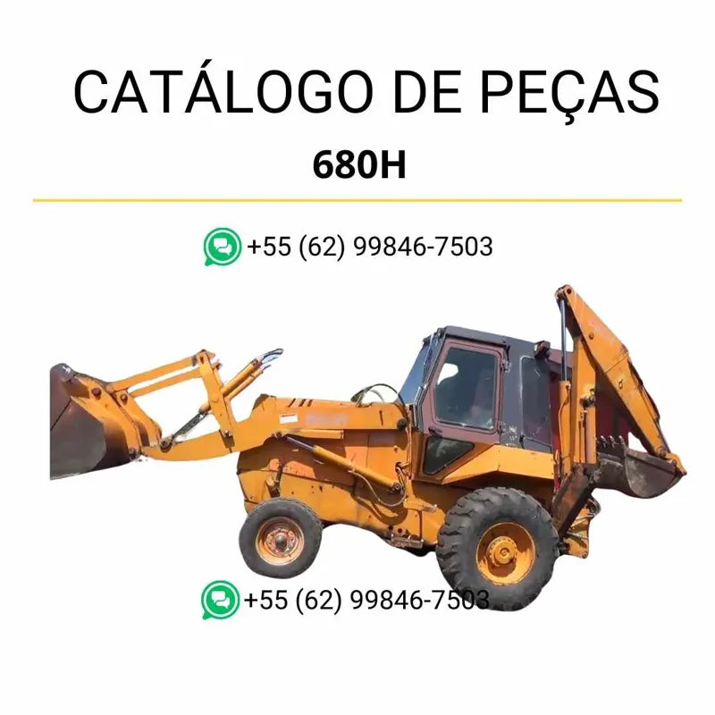Catálogo de peças CASE 680H em PDF com diagramas completos e identificação detalhada dos componentes da retrocarregadeira 1980–1984.