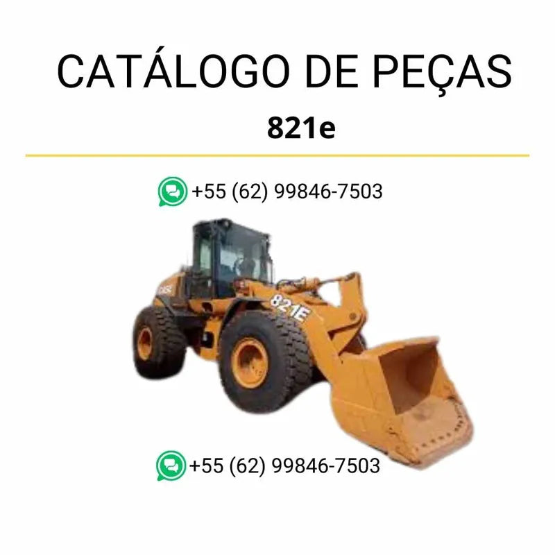 Catálogo de peças da carregadeira Case 821E em PDF, com ilustrações técnicas e identificação completa dos sistemas e componentes originais.