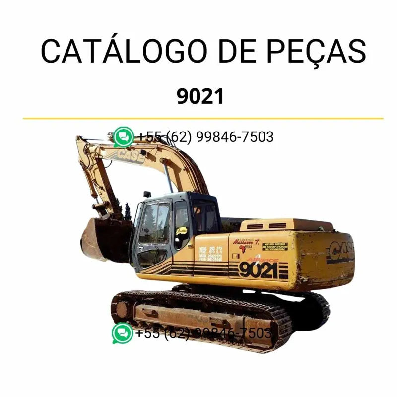 Catálogo de peças Case 9021 em PDF com vistas explodidas e códigos detalhados dos componentes da escavadeira de esteiras.