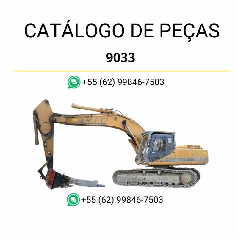 Catálogo de peças Case 9033 em PDF com diagramas técnicos e lista completa de componentes originais da escavadeira de esteiras.