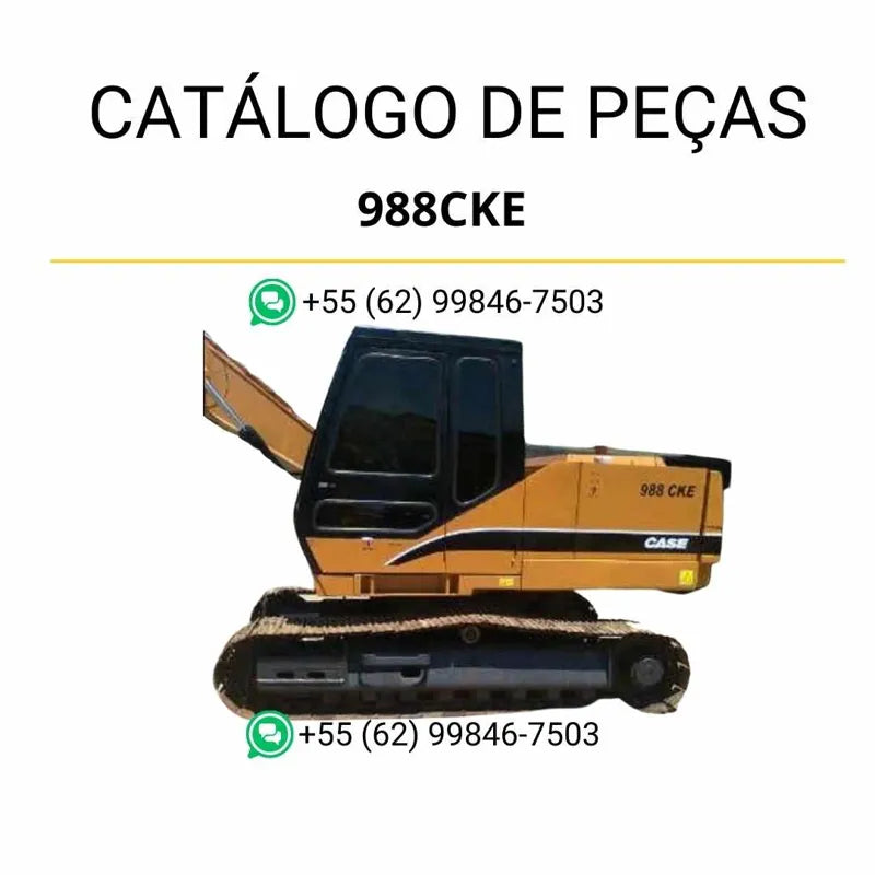 Catálogo de peças Case 988CKE em PDF com diagramas ilustrados e lista detalhada de componentes originais da escavadeira de esteiras.