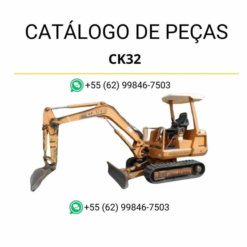 Catálogo de peças Case CK32 em PDF, com ilustrações detalhadas e identificação completa de componentes originais da escavadeira de esteiras.