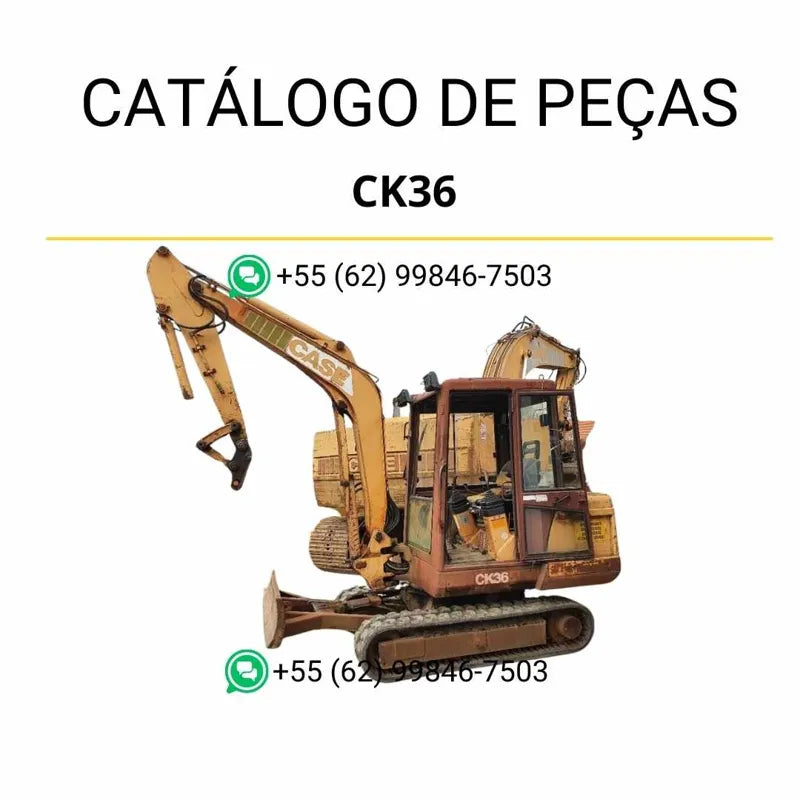 Catálogo de peças Case CK36 em PDF, com diagramas técnicos detalhados e lista completa de componentes originais da escavadeira de esteiras.