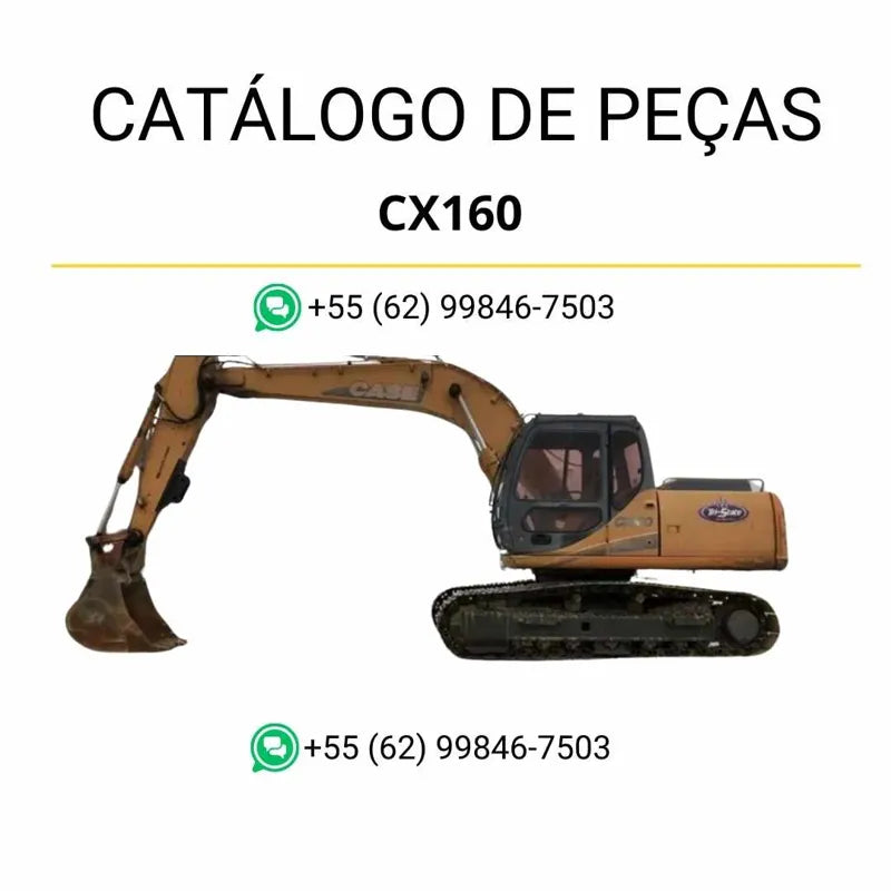 Catálogo de peças Case CX160 em PDF, com ilustrações técnicas precisas e lista completa de componentes originais da escavadeira de esteiras.