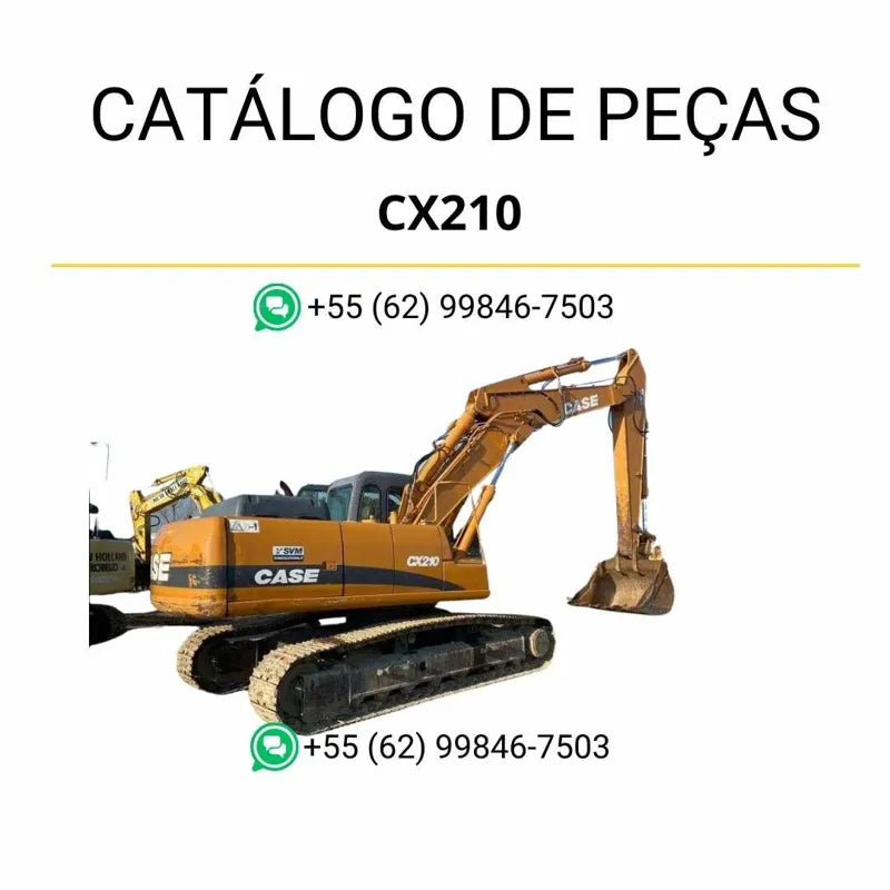 Catálogo de peças Case CX210 em PDF, contendo ilustrações técnicas e relação completa de componentes originais da escavadeira de esteiras.