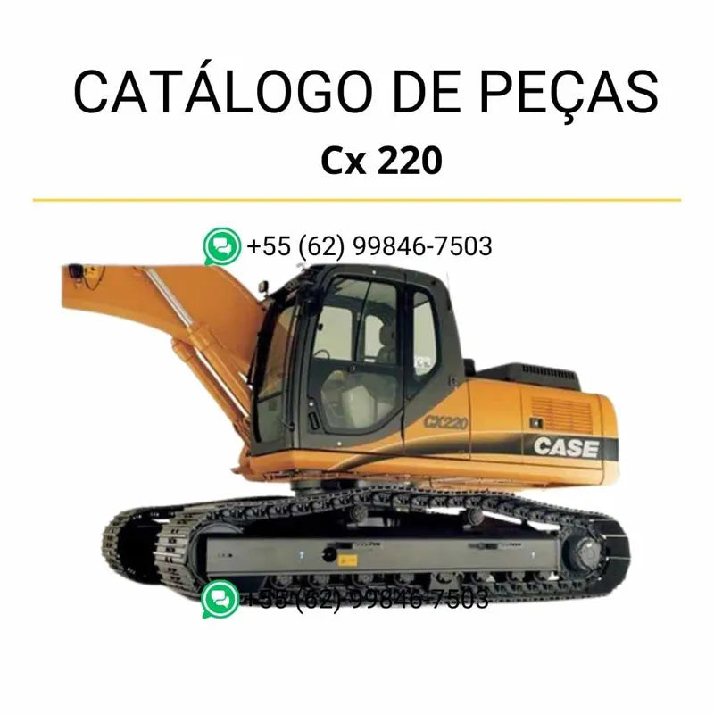 Catálogo de peças Case CX220 em PDF, com ilustrações técnicas e identificação completa dos componentes da escavadeira hidráulica.