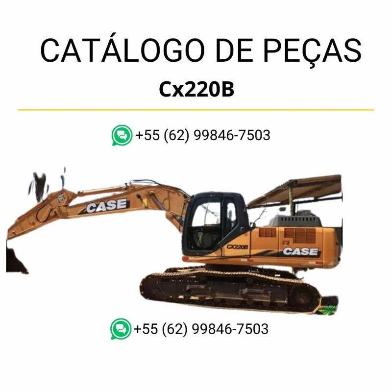 Catálogo de peças Case CX220B escavadeira em PDF, com ilustrações técnicas e identificação detalhada dos componentes e sistemas originais.