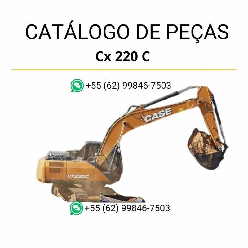 Catálogo de peças Case CX220C em PDF, com vistas explodidas e identificação completa dos conjuntos da escavadeira hidráulica.