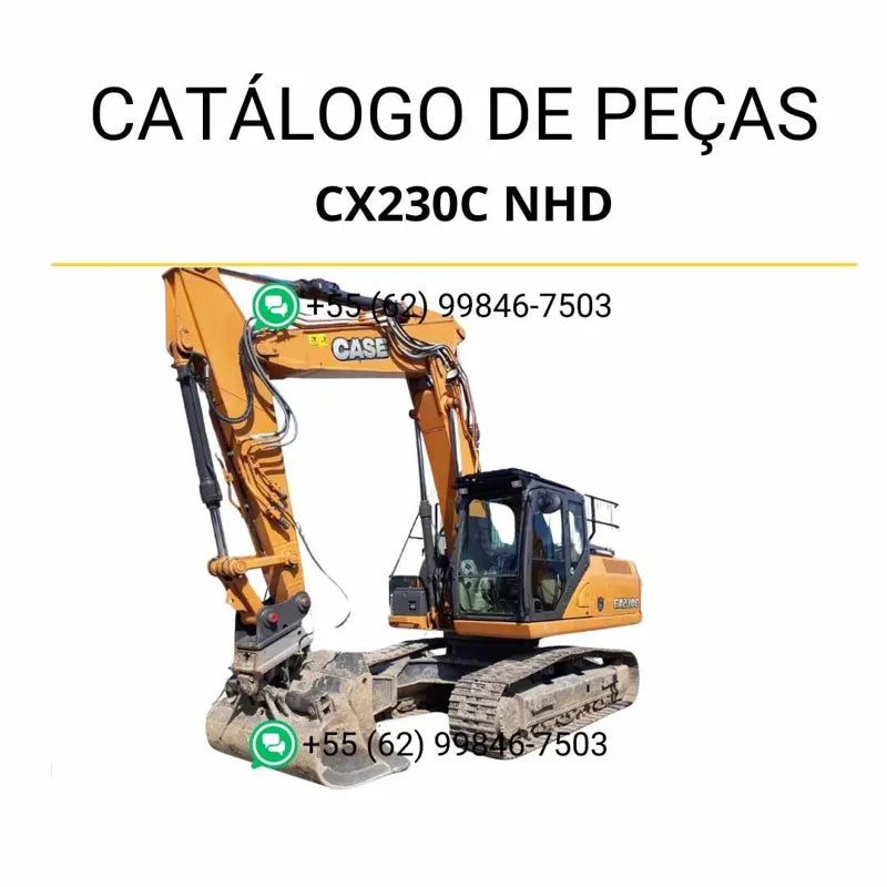 Catálogo de peças Case CX230C NHD TIER 4 em PDF, com diagramas técnicos detalhados, identificação de componentes e ilustrações de montagem da escavadeira.
