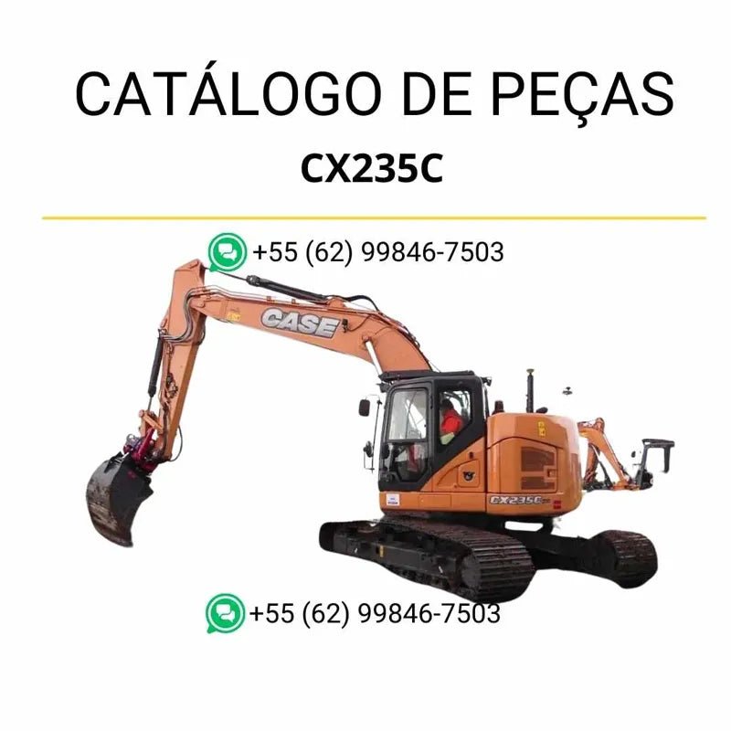 Catálogo de peças Case CX235C SR TIER 4 em PDF, com ilustrações técnicas, listas detalhadas de componentes e diagramas completos da escavadeira.