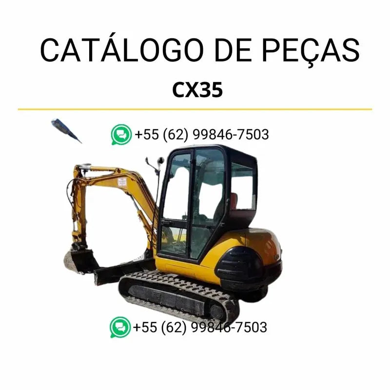 Catálogo de peças CASE CX35 em PDF, com diagramas técnicos e identificação completa dos componentes da mini-escavadeira.