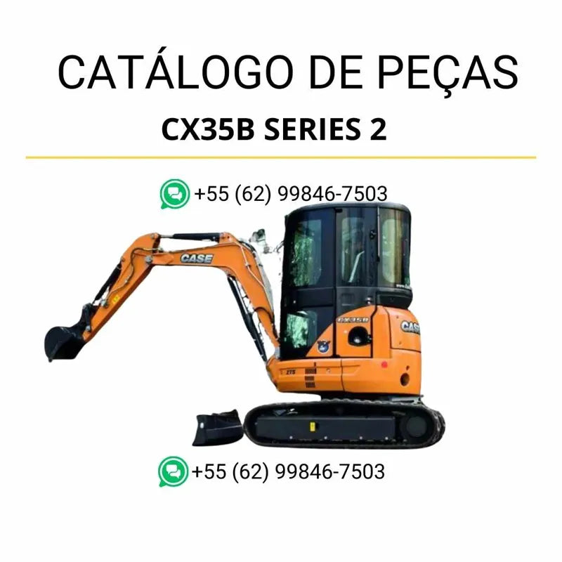Catálogo de peças CASE CX35B Series 2 em PDF, com ilustrações técnicas e identificação completa dos componentes da mini-escavadeira.