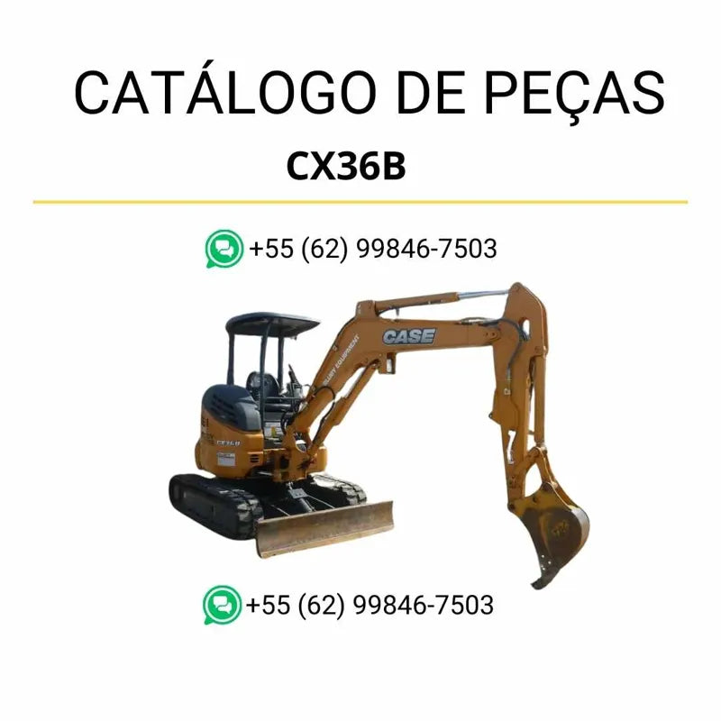 Catálogo de peças CASE CX36B em PDF, com diagramas técnicos e identificação detalhada dos componentes da mini-escavadeira.